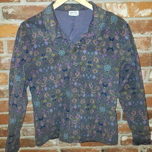 Habitat Women's Ribbed Soft Heavy Weight Floral Print Button Down Size L